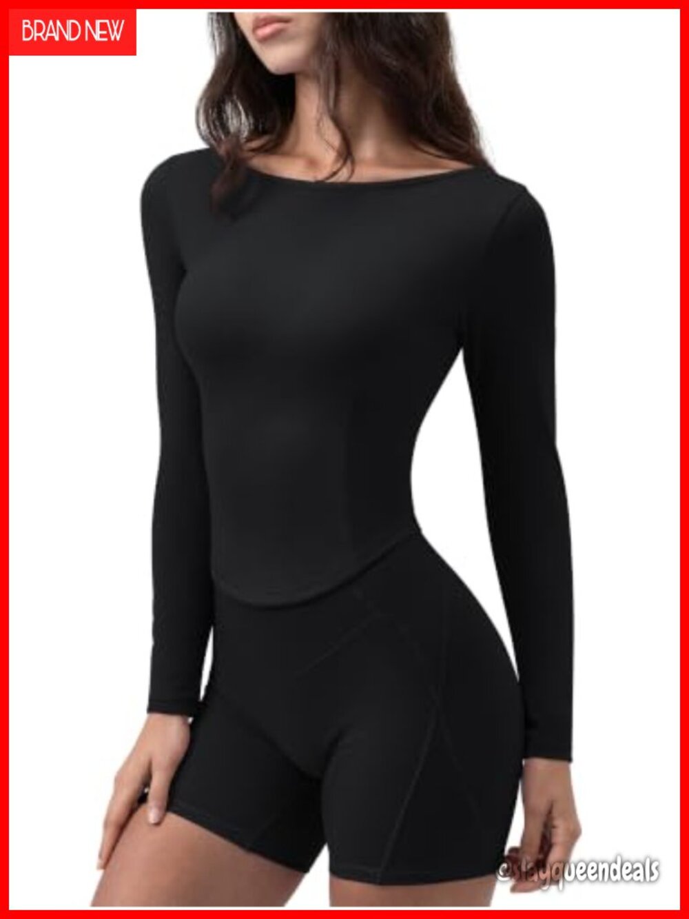 Women's Boat Neck Long Sleeve Slim Fit Compression Gym Workout Top